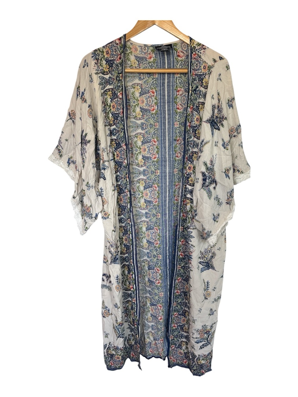 Angie Blue Floral Border Open Cardigan